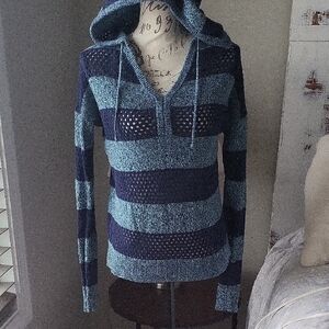 Mossimo Supply Co Blue V-Neck Sweater with Mixed Knit Design